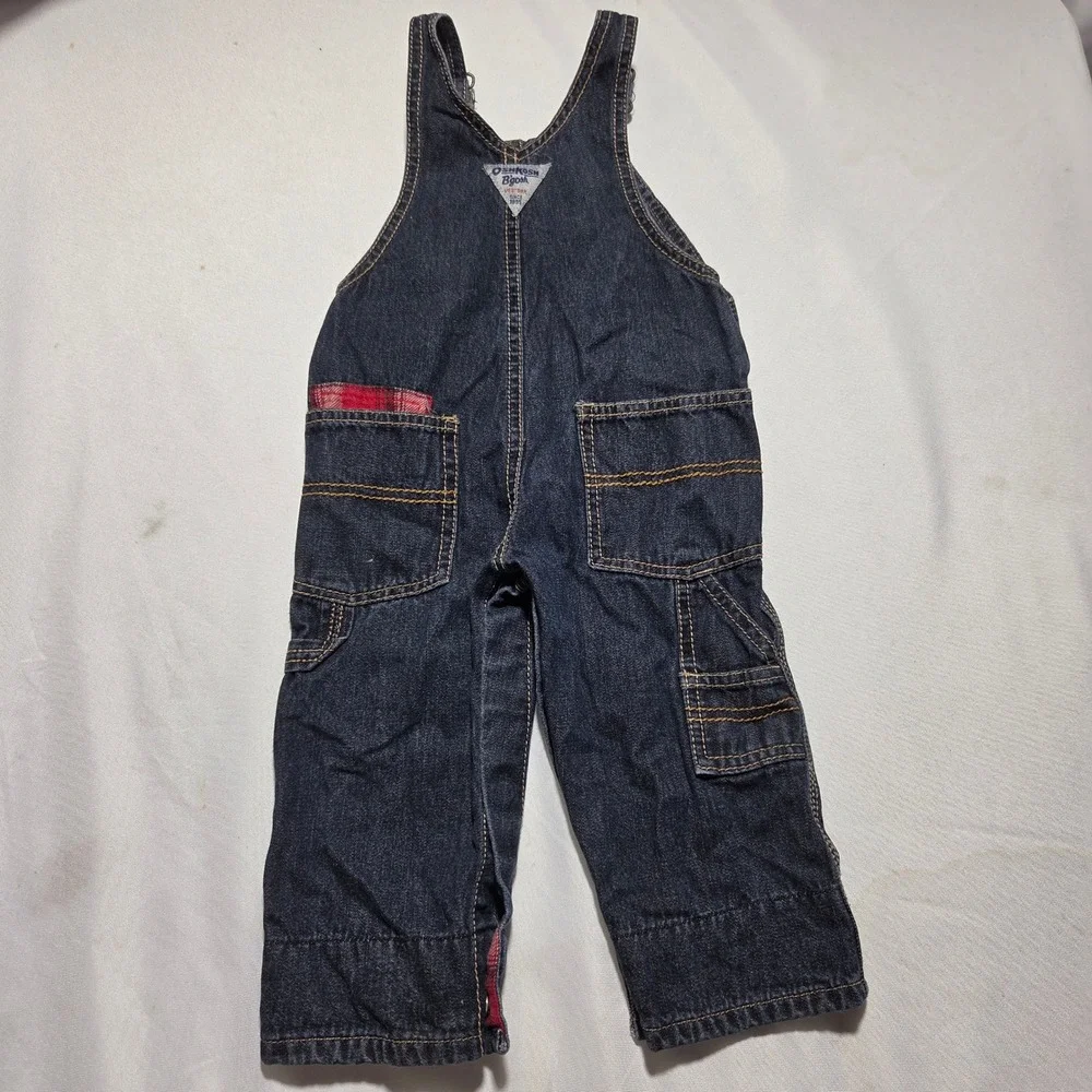 OshKosh‎ Bgosh Baby Boys Dark Denim Plaid Moose Patch Vestbak Overalls 9 Months